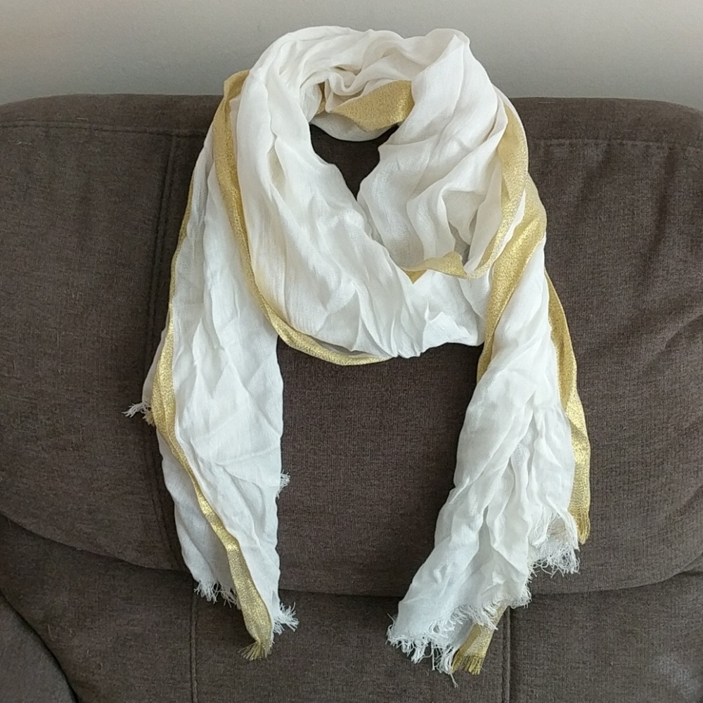 White Scarf with Gold Trim